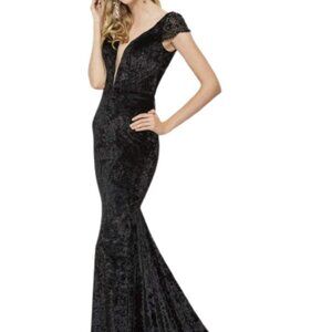 NWT Angela & Alison 81126 Sheer Evening Dress Black Size 18